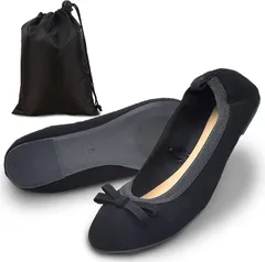 Silver & Style 携帯スリッパ レディース リボン パンプス フォーマル 折りたたみ 学校 お受験 (ブラック,  24.5～25.0 cm E)