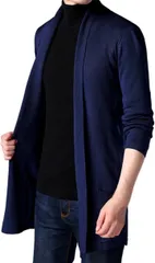 Silver & Style メンズ カーディガン ロング ゆったり ニット ジャケット 羽織 (ネイビー,  2XL)