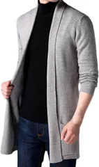 Silver & Style メンズ カーディガン ロング ゆったり ニット ジャケット 羽織 (グレー ミックス ブラウン,  3XL)