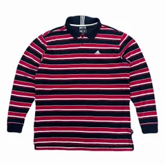 アディダス 長袖 ゴルフシャツ ポロシャツ ネイビー レッド ボーダー Lサイズ メンズ 