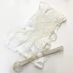 ［5935］帯締め 帯揚げ セット 流水文様 金糸 絞り 正絹 着物 帯絞め 白