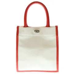 DIESEL (ディーゼル) Dロゴデザイン キャンバス生地 カードケース付き ハンドバッグ ショルダーバッグ ホワイト/レッド