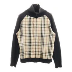 BURBERRY BLACK LABEL (バーバリー ブラックレーベル) ノバチェック柄 切り替え ドライバーズ ジップアップ ニット ジャケット ベージュ/ブラック BMT52-950