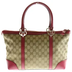GUCCI (グッチ) GGキャンバス ラブリーハンドバッグ レッド×ベージュ キャンバス×レザー 257069 ゴールド金具
