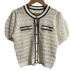 新品同様 24AW GRACE CONTINENTAL グレースコンチネンタル バイカラーシアーニットカーディガン 0124353011 サイズ36 ホワイト レディース 古着 中古 USED