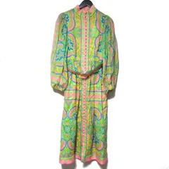 未使用 ZIMMERMANN ジマーマン ペイズリー柄 リネン×ラミー マキシ丈 ベルト付き ワンピース サイズ1 ピンク系 マルチカラー レディース 古着 中古 USED