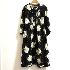 美品 PINK HOUSE ピンクハウス フラワープリント リボンワンピース ブラック グリーン レディース 古着 中古 USED