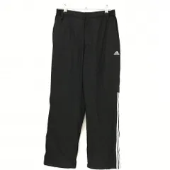 【美品】アディダス パンツ 黒 格子柄地模様 蓄熱裏地 左サイド3ライン 裾ドローコード ウエストゴム メンズ S/P ゴルフウェア adidas