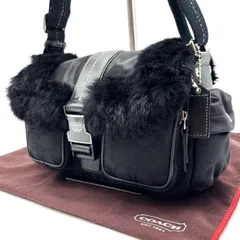 ✨良品✨ COACH y2k belt soho black leather shoulder bag ファー ハンドバッグ コーチ キャンバス ベルト シグネチャー レディース ユニセックス 男女兼用 ブラック 黒 アクセサリーポーチ レザー 革