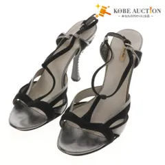 ■ ミュウミュウ サンダル 靴 ピンヒール クリスタル ストラップ レディース 37 （24cm相当） ブラック シルバー