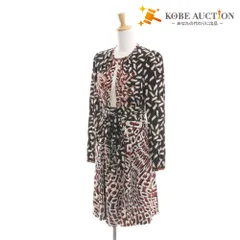 ■ DIANE von FURSTENBERG ラップワンピース 長袖 トップス アウター ひざ丈 総柄 前紐 レディース 2 (S相当) マルチカラー ブラック 等