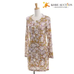 ■ DIANE VON FURSTENBERG ミニワンピース シャツ 長袖 トップス 総柄 シルク レディース 2 (S相当) マルチカラー ブラウン系 ホワイト