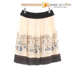 ■ エムズグレイシー スカート ひざ丈 ボトムス 日本製 ベロア 柄 レディース 38(M相当）オフホワイト ブラウン系