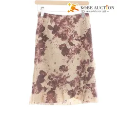 ■ レストローズ スカート ひざ丈 ボトムス 日本製 フリル Aライン 薔薇 レディース M ワイン ベージュ系