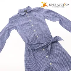 ■ ラルフローレン POLO シャツワンピース 長袖 トップス ボトムス ギンガムチェック キッズ ガールズ 7(120-130相当) ブルー系