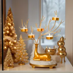 キャンドルホルダー キャンドルスタンド トナカイ クリスマス装飾 インテリア 装飾 パーティー リビング ダイニング オシャレ 可愛い 寝室 高級感 鉄 ゴールド