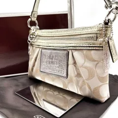 【良品】 coach コーチ poppy シグネチャー ベージュ シルバー アクセサリーポーチ ハンドバッグ キャンバス レディース y2k 古着