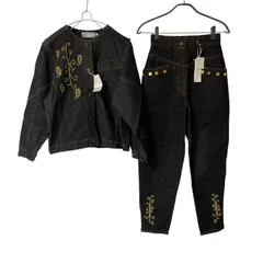 Z1595【美品】OTTO Collection オットーコレクション セットアップ デニムジャケット パンツ 刺繍 ノーカラー サイズM 未使用タグ付