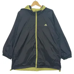 adidas/アディダス ナイロンジャケット ウインドブレーカー リバーシブル フーディー フード ライトアウター 長袖 ワンポイント刺繡 オーバーサイズ ビックシルエット CHINA製 メンズ XL ブラック/イエローグリーン