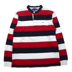 TOMMY HILFIGER バンドカラー ラガーシャツ M トリコロール ボーダー ヘンリーネック