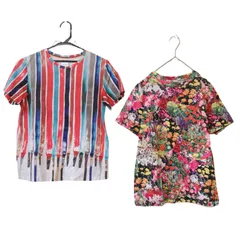 RE278 Paul Smith PS ポールスミス　半袖Tシャツ　総柄　柄シャツ　マルチカラー　レディース　サイズM フラワー　花柄　ストライプ　絵の具　水彩　オシャレ　希少