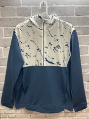 【H1-01】◇ adidas サイズM ゴルフ長袖トレーナー　ハーフジップアップフーディー　紺色　白色　メンズ