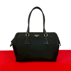 極 美品 PRADA プラダ 三角ロゴ プレート 金具 テスート ナイロン レザー 本革 ハンドバッグ ミニ ボストンバッグ ブラック 57639