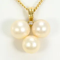 K18YG　ネックレス　necklace　アコヤ真珠　ダイヤ　0.01　カード鑑別書　総重量約5.2g　約40cm