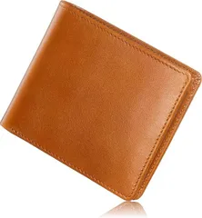 LEAGOO 財布 メンズ 2つ折り 妖美なイタリアンレザーの財布 本革 二つ折り 薄型 コンパクト 大容量 カード入れ ギフトBOX入り (キャメル)