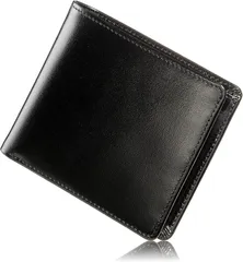 LEAGOO 財布 メンズ 2つ折り 妖美なイタリアンレザーの財布 本革 二つ折り 薄型 コンパクト 大容量 カード入れ ギフトBOX入り (ブラック)