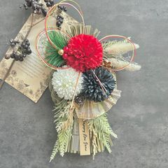 9 い草 紅白椿の八の字しめ縄リース お正月飾り 玄関リース