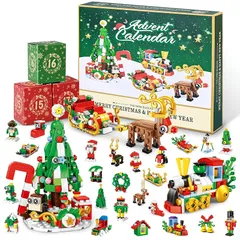 【新品】 アドベントカレンダー 2024年 子供用 604ピース クリスマス組み立てブロックセット 24日間 デイリーサプライズ カウントダウン ギフトボックス クリスマスツリー/電車/トナカイブロック クリスマスギフト 6歳以上のティーンの男の子/女の子 0のサムネイル