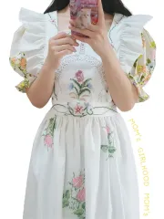 ヴィンテージチューリップ刺繍リメイクONE PIECE