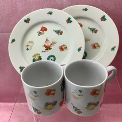 クリスマスイラスト プレート×２&マグカップ×２ 陶器四点セット