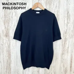 MACKINTOSH PHILOSOPHY マッキントッシュ フィロソフィー ワンポイント ロゴ刺繡 ハイゲージ サマーニット 半袖 トップス ネイビー
