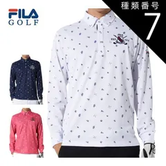 種類7：ネイビー(NV)/L フィラゴルフ 飛び柄 ボタンダウン 長袖 ポロシャツ ウェア メンズ 784-502 M-3L 