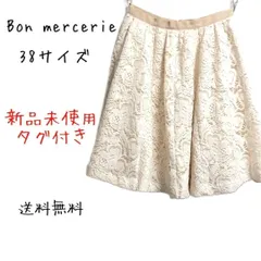 38サイズ（M相当） Bon mercerie / ボンメルスリー 【超美品 新品未使用】 タグ付 アイボリー フレアスカート 膝上 膝丈 スカート レース 上品 日本製 春夏 W009_2402/001のサムネイル