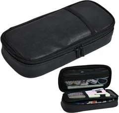 CARRY ALL BEFORE ONE ペンケース 筆箱 大容量・2段式 メッシュポケット ペンホルダー カード収納 消しゴム仕切り 持ち手付き 中高生 大学生 社会人 男女兼用 シンプルデザイン 撥水・防汚 (ブラック,  Mサイズ)