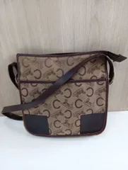 【中古品】 CELINEセリーヌ Cロゴ ショルダーバッグ 茶ブラウン キャンバス×レザー 斜め掛け 肩掛け バッグかばん 現状品