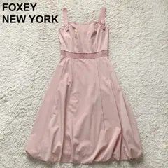 FOXEY NEW YORK フォクシーニューヨーク 38 S 日本製 人気 ノースリーブワンピース キャミソールワンピース バルーンスカート フレア Aライン ひざ丈 グログランリボン エレガント ピンク デート服  美ライン ストレッチ素材