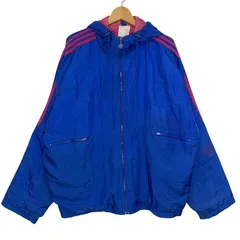 90's/90年代ヴィンテージ adidas/アディダス スリーライン キルティングライナー フード アウター ナイロンジャケット オーバーサイズ ビックシルエット KOREA製 メンズ XL ブルー