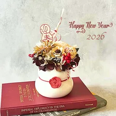 鏡餅 お正月 お正月飾り 置物 木製 木 陶器 台 オブジェ フラワーアレンジ 毎年飾れる 縁起物 長く使える コンパクト 造花 鶴 梅結び ケース 水引 赤い実 新年インテリア 裏白　ドライフラワー ソラフラワー 2025SK3