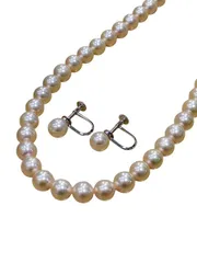 ピンク系 天然 アコヤ パール ネックレス イヤリング セット 7.0mm-7.5mm 7.5mm オーハタ真珠養殖場 真珠 42cm ♯1073012865