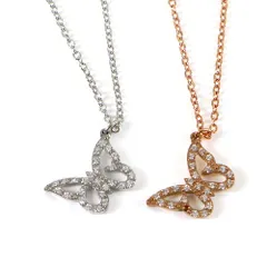 レディース ステンレス ネックレス ジルコン バタフライ シルバー ピンクゴールド カラー【SALE セール アクセサリー アクセ】