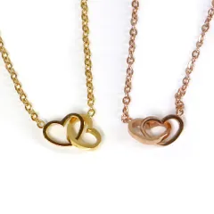 レディース ステンレス ネックレス ダブル ツインハート ゴールド ピンクゴールド カラー【SALE セール アクセサリー アクセ】