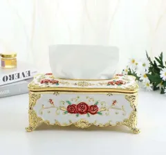 お洒落な 高級 ヨーロッパ風 薔薇デザイン ティッシュボックス ティッシュケース 猫足 ロココ調 北欧 雑貨 インテリア ゴールド 家具 am