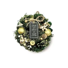 ［ 2025年 mamawreath ウィンターリース ］クリスマスリース クリスマス 冬 玄関ドア 玄関飾り グリーン 緑 深緑 ゴールドラメ フラワーリース クリスマスグリーンラメ Sサイズ : 16cm (直径)× 5.5cm (厚み) WR-28- 1