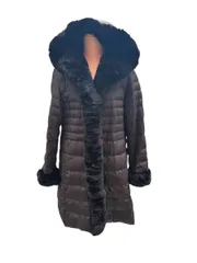 11817-092★ノアジェ noa-ge ダウンコート フーディ ロング丈 ジップアップ レッキス ファー 毛皮 M 黒　ブラック ★