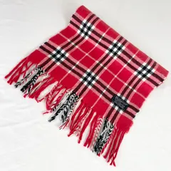 t1979  バーバリー マフラー チェック カシミア100% イングランド製 男女兼用 ユニセックス ストール 赤色 レッド