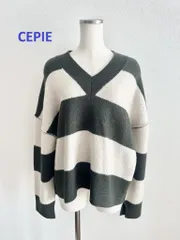 CEPIE　セピエ　ニット　F　カーキ×アイボリー　ボーダー柄　毛100%　新品タグ付き　送料込み　6459529のサムネイル
